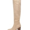 Womens Faux Suede Knee High Side Zipper Chunky Heel Stretch Winter Boots