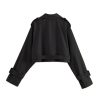 Womens Cropped Bike Jacket Casual Double Breasted Trench Coat with Belt