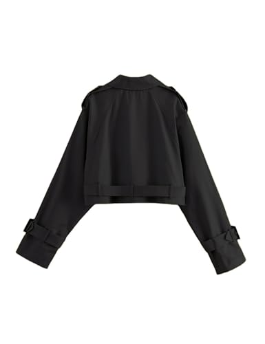 Womens Cropped Bike Jacket Casual Double Breasted Trench Coat with Belt