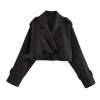 Womens Cropped Bike Jacket Casual Double Breasted Trench Coat with Belt