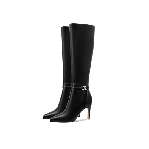 Women's Knee High Boots Women Mid Heel Pointed Toe Tall Boots for Women High Heel Side Zipper with Buckle Bow Knots Long Boots