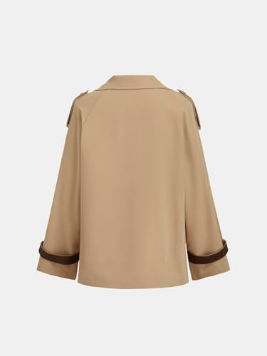 Women's Cropped Trench Coat Notch Lapel Long Sleeve Blazer Casual Short Jacket Fall Fashion Outerwear with Pockets