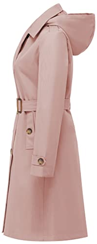 Women's Double Breasted Long Trench Coats Mid-Length Belted Overcoat Dress Jacket with Detachable Hood