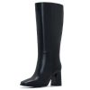 Wide Calf Knee High Boots for Women – Tall Fashion Boots with Side Zipper, Square Toe, Chunky Heel, Faux Leather Long Boots
