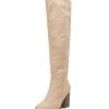Womens Faux Suede Knee High Side Zipper Chunky Heel Stretch Winter Boots