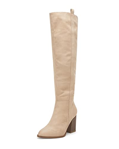 Womens Faux Suede Knee High Side Zipper Chunky Heel Stretch Winter Boots