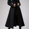 Womens Long Double-Breasted Hooded Coat Winter Warm Wool Trench Coat with Belts