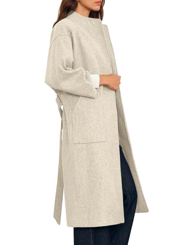 Womens Long Pea Coats Oversized Wrap Wool Blend Trench Coats Winter Open Front Cardigan Overcoats