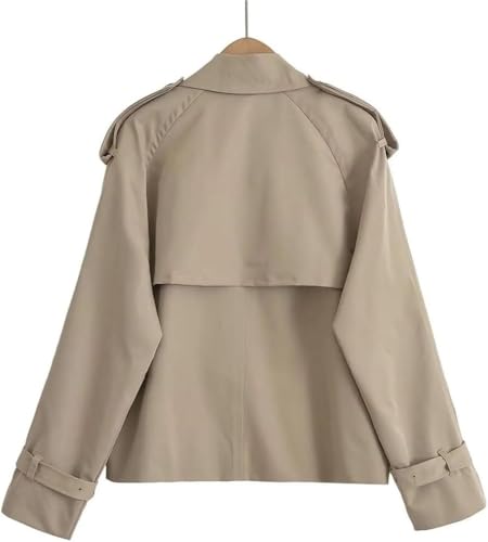 Women's Double Breasted Short Trench Coat Casual Lapel Long Sleeve Jacket Four Seasons Outerwear