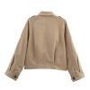 Women's Cropped Trench Coat Casual Zip Up Jacket Work Jackets with Pockets Outerwear