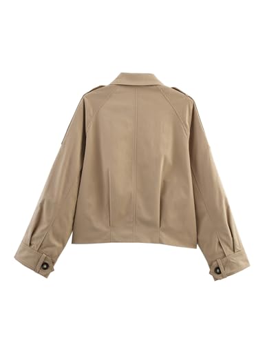 Women's Cropped Trench Coat Casual Zip Up Jacket Work Jackets with Pockets Outerwear