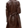 Women's Mid Length Faux PU Leather Trench Coat Long Sleeve Zip Up Lapel Long Jacket Overcoat with Belt