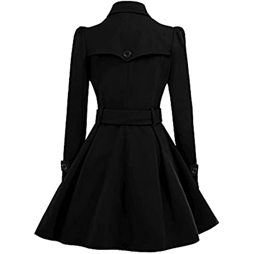 Women Swing Double Breasted Wool Pea Coat with Belt Buckle Spring Mid-Long Long Sleeve Lapel Dresses Outwear