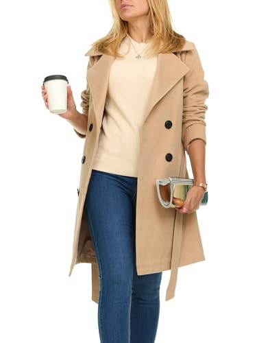 Trench Coat for Women – Double-Breasted Long Winter Faux Wool Coat