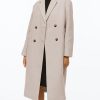 Women Wool Blend Pea Coat Camel Notched Collar Double Breasted Outerwear Jacket