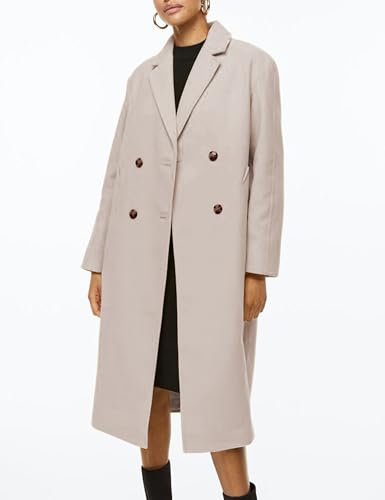 Women Wool Blend Pea Coat Camel Notched Collar Double Breasted Outerwear Jacket