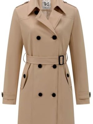 Women's Trench Coat Double Breasted Classic Long Coat Windproof Fashion Outerwear