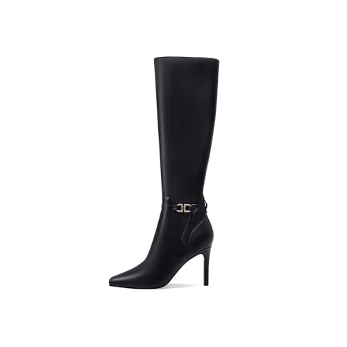 Women's Knee High Boots Women Mid Heel Pointed Toe Tall Boots for Women High Heel Side Zipper with Buckle Bow Knots Long Boots