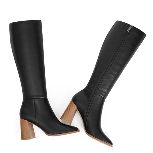 Knee High Boots Women Pointed Toe Stiletto Heel Tall Dress Boots Side Zipper Heeled Boots for Women