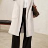 Womens Open Front Pea Coats Classic Lapel Long Trench Coats Loose Fall Winter Outwear with Pockets