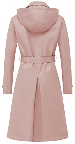 Women's Double Breasted Long Trench Coats Mid-Length Belted Overcoat Dress Jacket with Detachable Hood