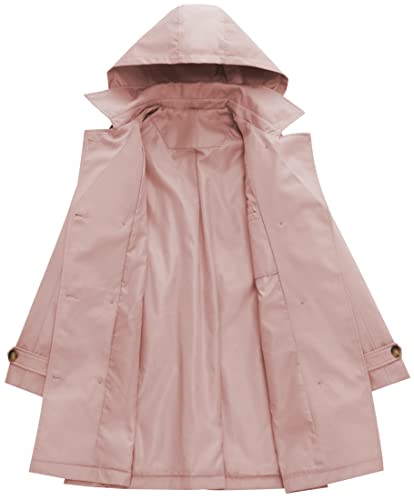 Women's Double Breasted Long Trench Coats Mid-Length Belted Overcoat Dress Jacket with Detachable Hood