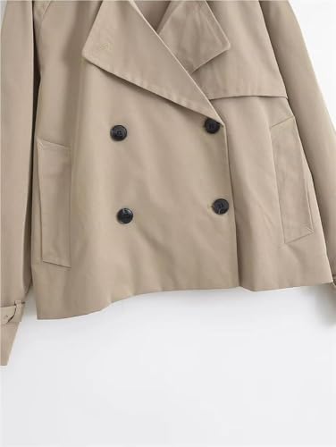 Women's Double Breasted Short Trench Coat Casual Lapel Long Sleeve Jacket Four Seasons Outerwear