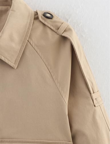 Women's Cropped Trench Coat Casual Zip Up Jacket Work Jackets with Pockets Outerwear