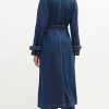 Women's Denim Trench Coat Double Breasted Jean Midi Overcoat Classic Lapel Long Jackets With Belt