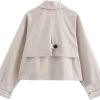 Women's Casual Short Trench Coat Long Sleeve Lapel Double Breasted Jacket Four Season Solid Color Outerwear