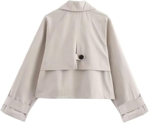 Women's Casual Short Trench Coat Long Sleeve Lapel Double Breasted Jacket Four Season Solid Color Outerwear