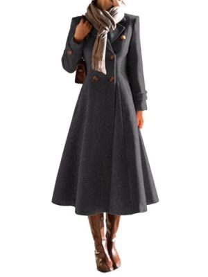 Womens Long Wool Coat Fall Winter Double Breasted Trench Coat Peacoat Jackets