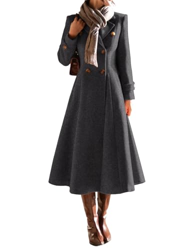 Womens Long Wool Coat Fall Winter Double Breasted Trench Coat Peacoat Jackets