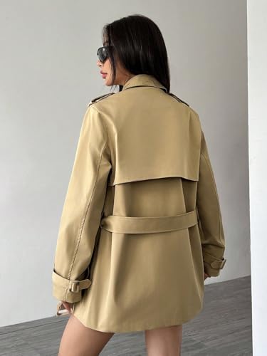 womens trench coat Long Sleeve Double Breasted Casual Short Trench Coat