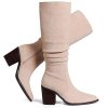 Knee High Boots Women Suede Boots Pointy Toe Chunky Block Heels Side Zipper Wide Calf Boots Fashion Dress Tall Boots Fall Winter