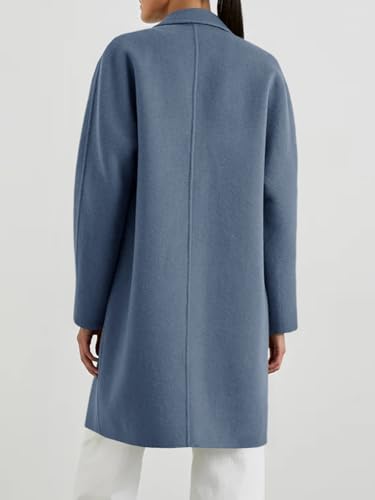 Womens Pea Coat Notched Lapel Single Breasted Long Jacket Winter Casual Trench Coat Outerwear