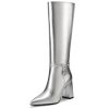 Knee High Boots for Women Chunky Block Heel Tall Boots Pointed Toe Side Zipper Fashion Dress Long Boots