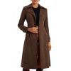 Faux Suede Trench Coat for Women's Notched Lapel Double Breasted Belted Long Sleeve Coats