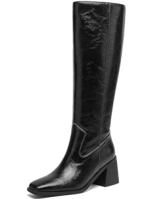 Women's Knee High Boots with Block Heels – Tall Fashion Boots with Side Zipper, Square Toe Long Boots for Fall Winter