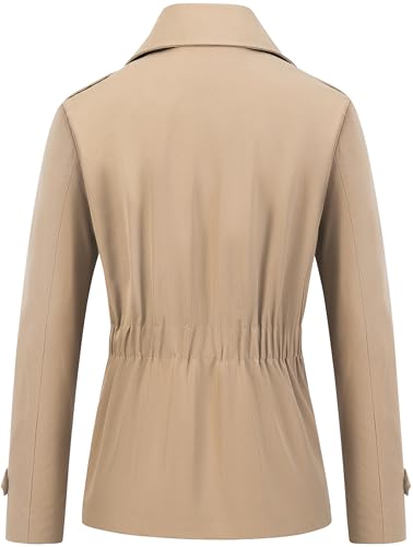 Women's Cropped Trench Coat Classic Double Breasted Lapel Jacket Water Repellent Outerwear