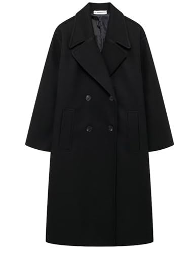 Women's Notched Collar Wool Blend Pea Coat Winter Double Breasted Trench Coat Long Oversized Button Down Overcoats