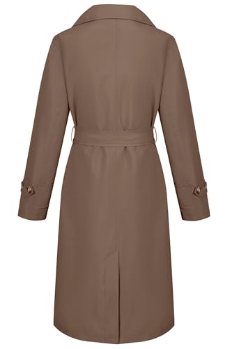 Women Trench Coats Loose Fit, Double Breasted Spring Fall Water Resistant Thin Long Jacket Belted Overcoat