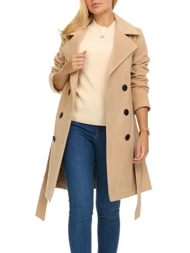 Trench Coat for Women – Double-Breasted Long Winter Faux Wool Coat