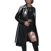 Women Trench Coat Long Jacket PU Leather Classic Lapel Coat with Belt