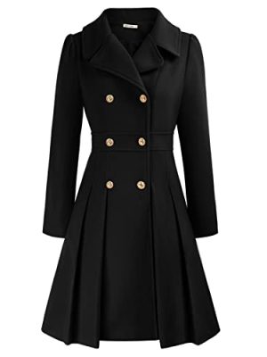 2024 Women's Fashion Trench Coat Notch Lapel Double Breasted Thick A Line Pea Coats Jacket with Pockets(S-2XL)
