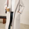 Womens Open Front Pea Coats Classic Lapel Long Trench Coats Loose Fall Winter Outwear with Pockets