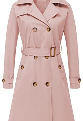 Women's Double Breasted Long Trench Coats Mid-Length Belted Overcoat Dress Jacket with Detachable Hood