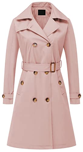 Women's Double Breasted Long Trench Coats Mid-Length Belted Overcoat Dress Jacket with Detachable Hood