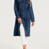 Women Denim Jacket Button Down Maxi Long Jean Trench Coat With Pocket