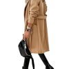 Women's Double Breasted Wool Blend Coat Winter Notched Lapel Belted Peacoat Mid Long Jacket